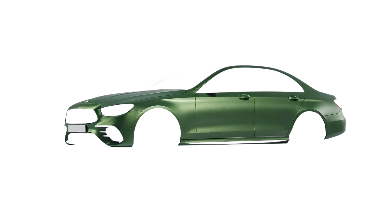 Mercedes-Benz E53 AMG 2021 wrapped in Apple Green (Avery Dennison SW900-745-M), front three-quarter view