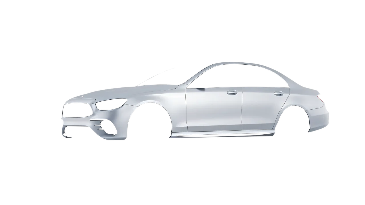 Mercedes-Benz E53 AMG 2021 wrapped in Matte Silver (3M M21), front three-quarter view