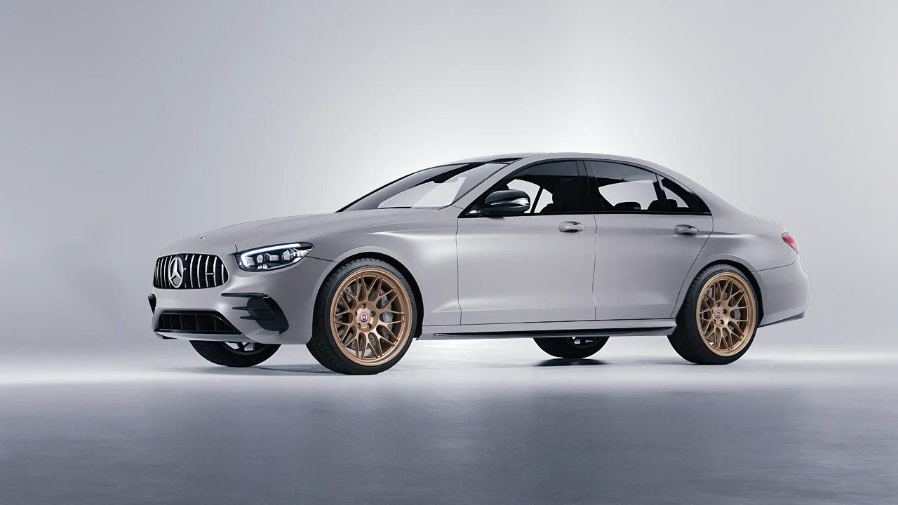 Mercedes-Benz E53 AMG 2021 on HRE Performance Wheels 300-GTS forged wheels, front three-quarter view