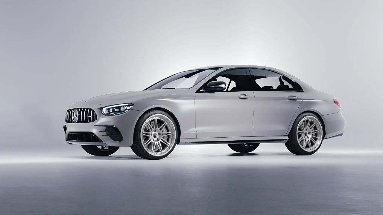 Mercedes-Benz E53 AMG 2021 on HRE Performance Wheels 301 forged wheels, front three-quarter view