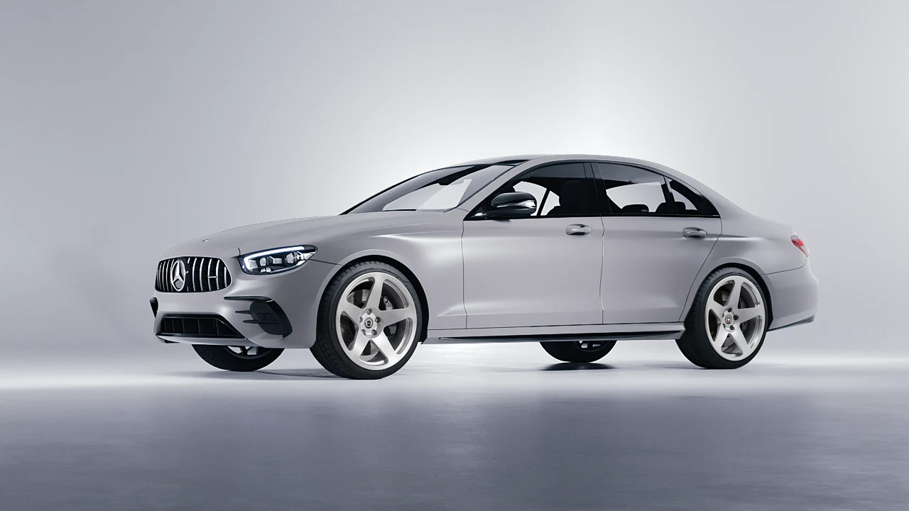 Mercedes-Benz E53 AMG 2021 on HRE Performance Wheels 305M forged wheels, front three-quarter view