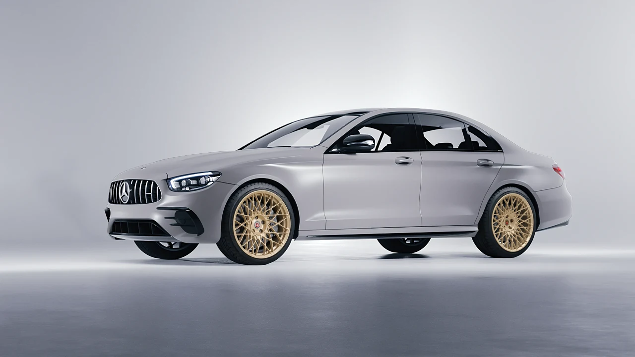 Mercedes-Benz E53 AMG 2021 on HRE Performance Wheels 501M forged wheels, front three-quarter view