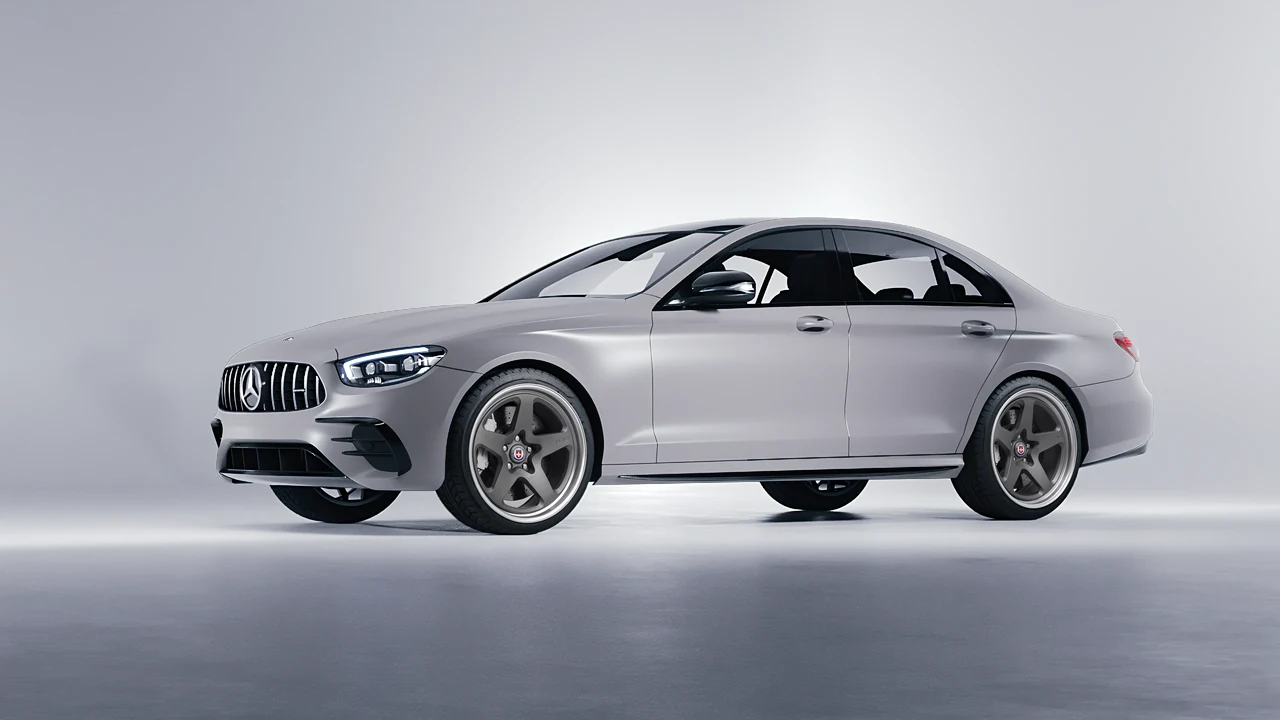 Mercedes-Benz E53 AMG 2021 on HRE Performance Wheels 527 forged wheels, front three-quarter view