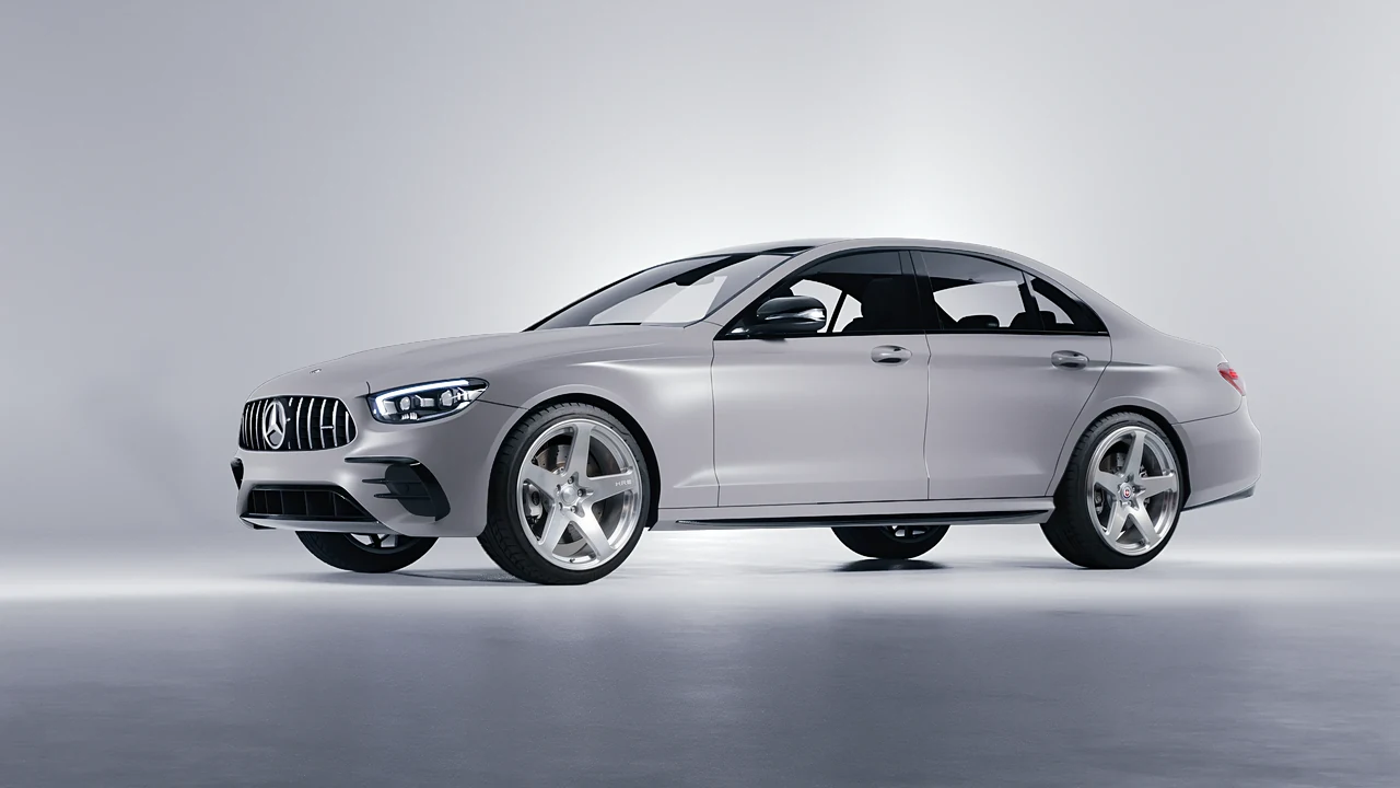 Mercedes-Benz E53 AMG 2021 on HRE Performance Wheels 527M forged wheels, front three-quarter view