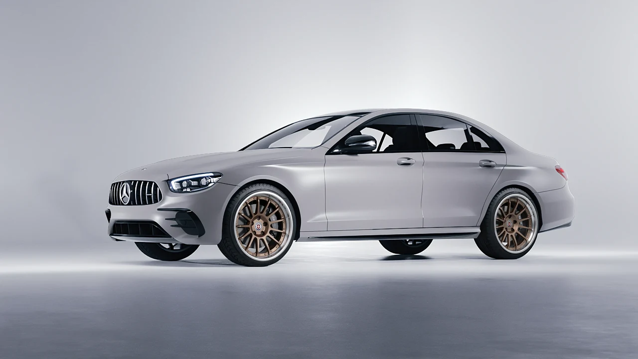 Mercedes-Benz E53 AMG 2021 on HRE Performance Wheels C109 forged wheels, front three-quarter view
