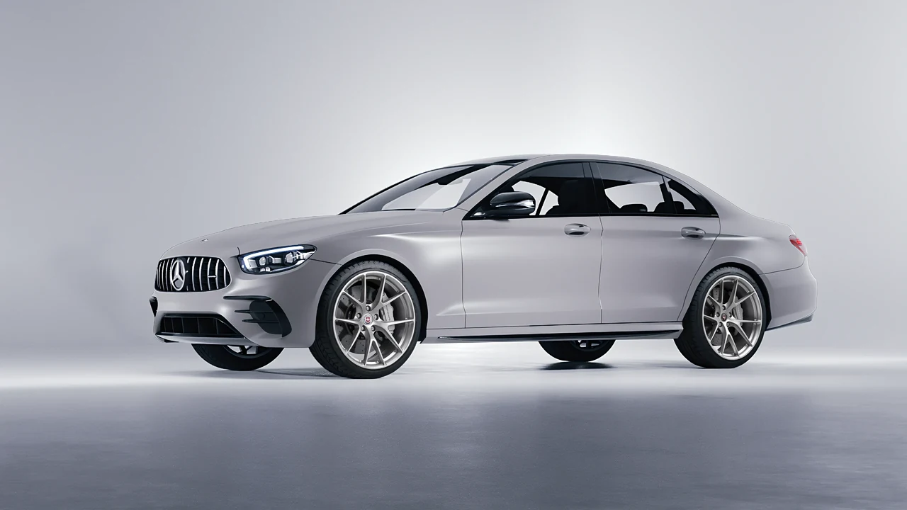 Mercedes-Benz E53 AMG 2021 on HRE Performance Wheels P101 forged wheels, front three-quarter view