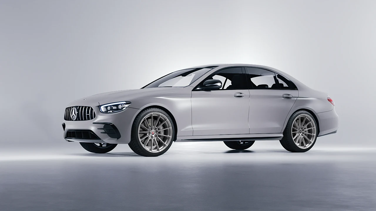 Mercedes-Benz E53 AMG 2021 on HRE Performance Wheels P103SC forged wheels, front three-quarter view