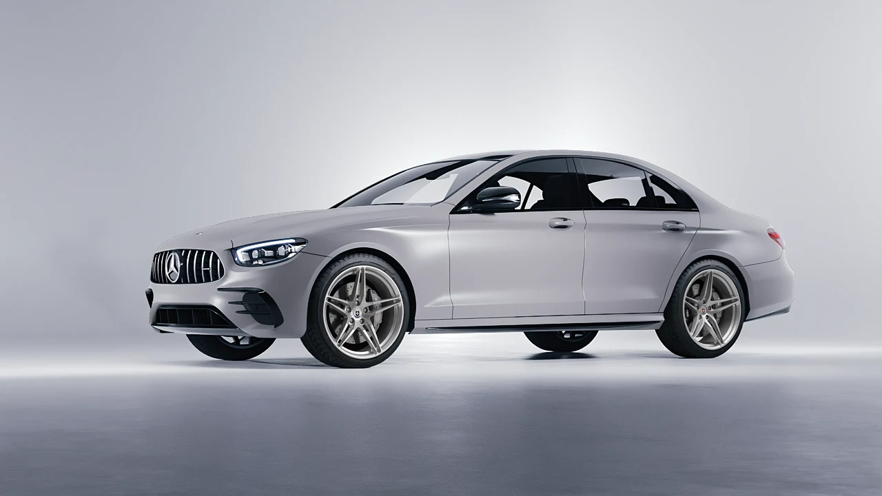Mercedes-Benz E53 AMG 2021 on HRE Performance Wheels P107 forged wheels, front three-quarter view
