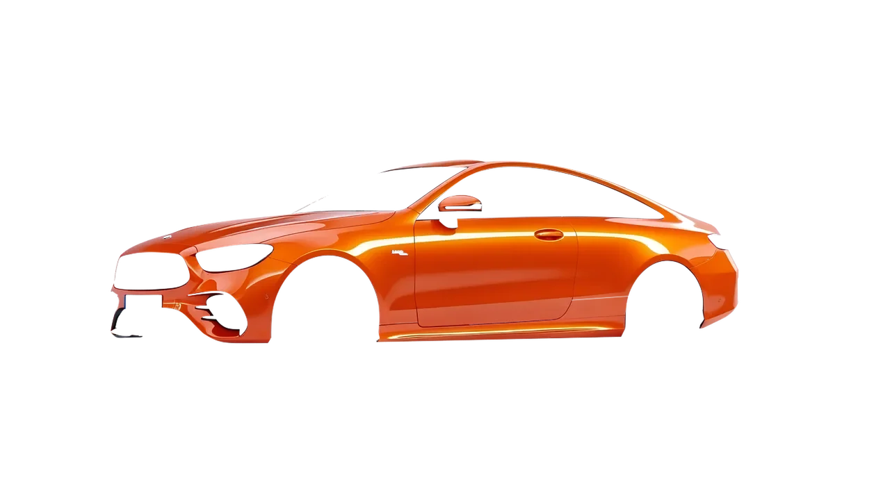 Mercedes-Benz E53 AMG Coupe 2021 wrapped in Fiery Orange (3M G364), front three-quarter view