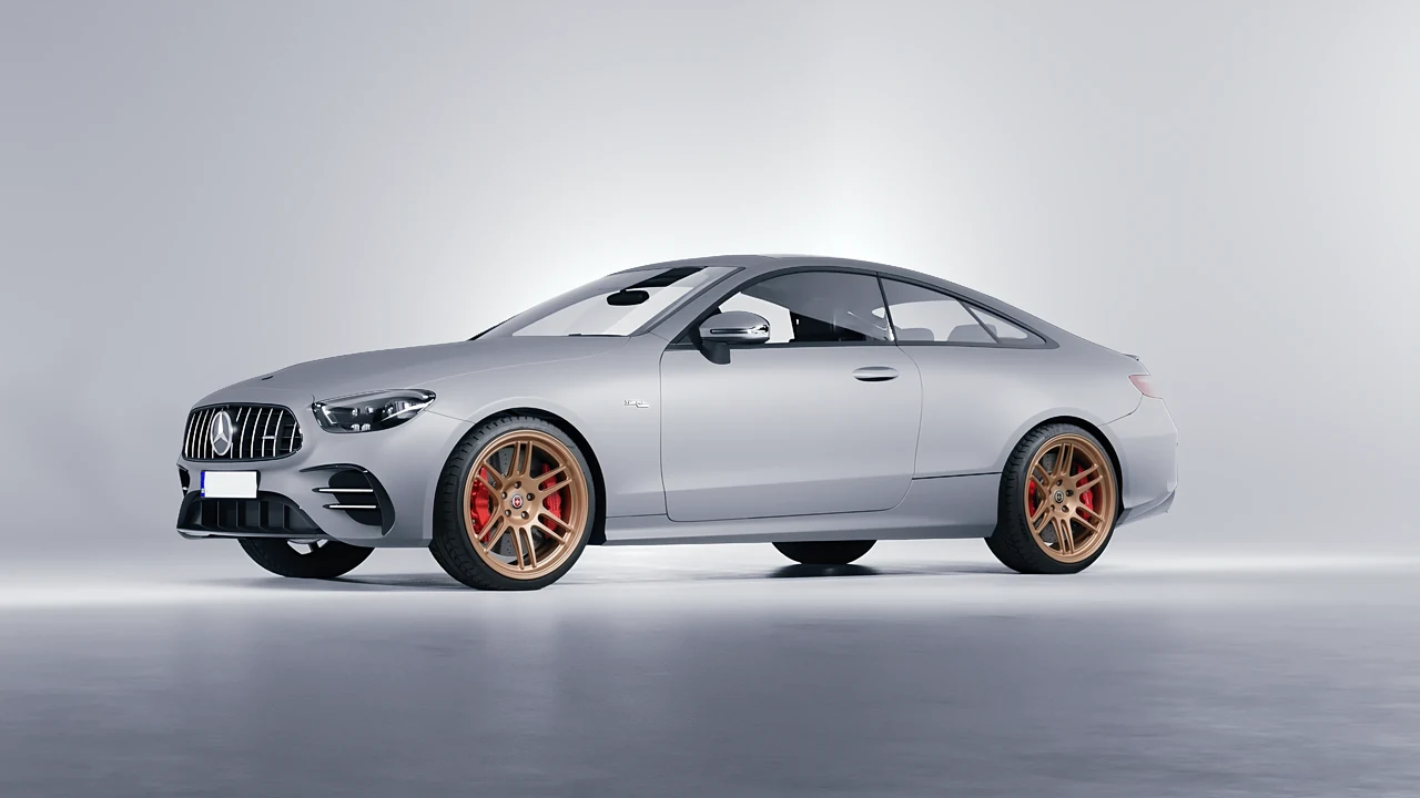 Mercedes-Benz E53 AMG Coupe 2021 on HRE Performance Wheels 312-GTS forged wheels, front three-quarter view
