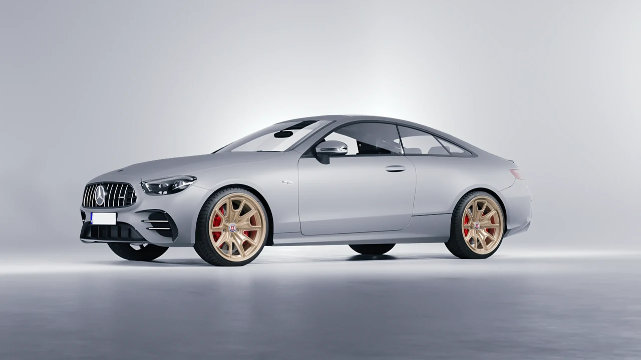 Mercedes-Benz E53 AMG Coupe 2021 on HRE Performance Wheels 427M forged wheels, front three-quarter view