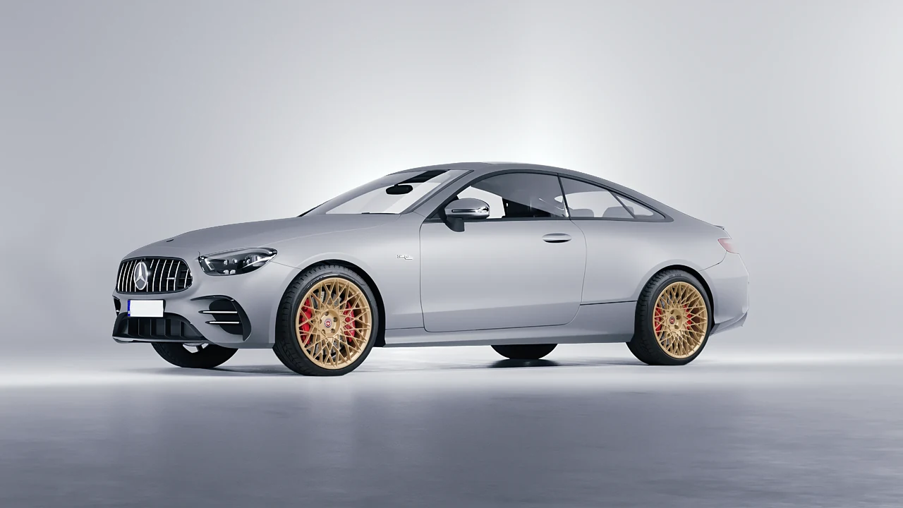 Mercedes-Benz E53 AMG Coupe 2021 on HRE Performance Wheels 501M forged wheels, front three-quarter view