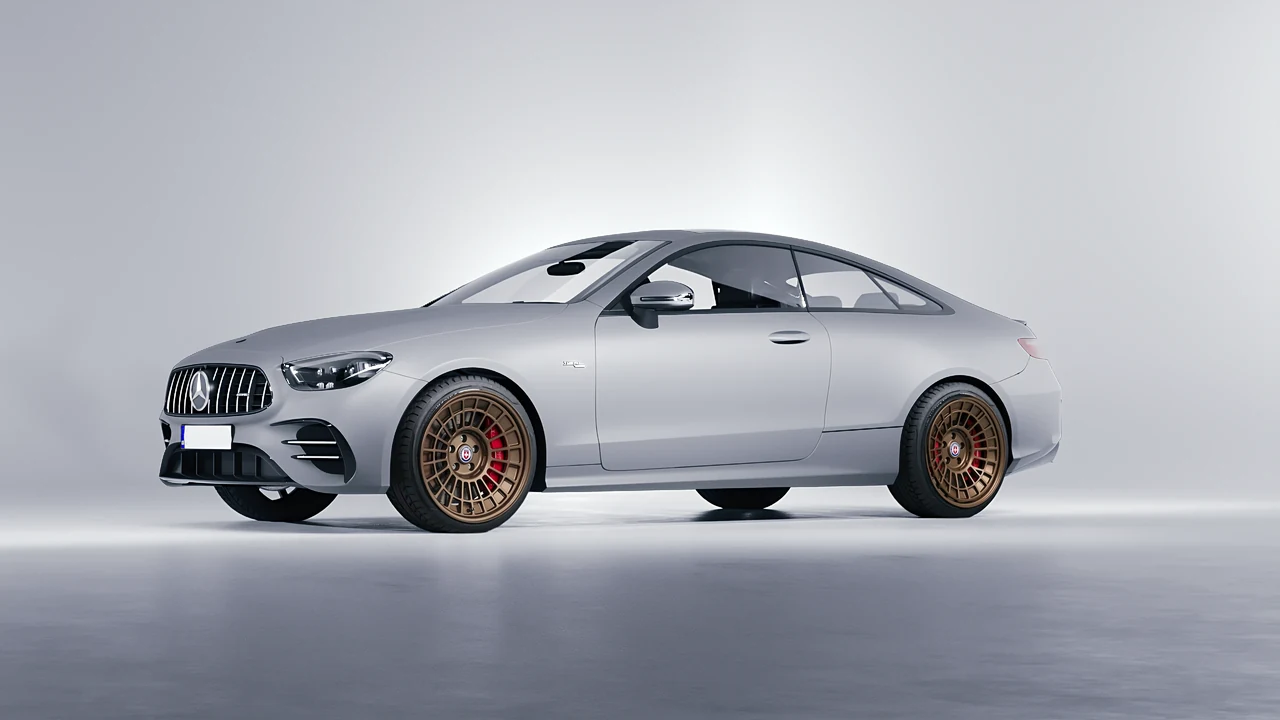 Mercedes-Benz E53 AMG Coupe 2021 on HRE Performance Wheels 515-GTM forged wheels, front three-quarter view