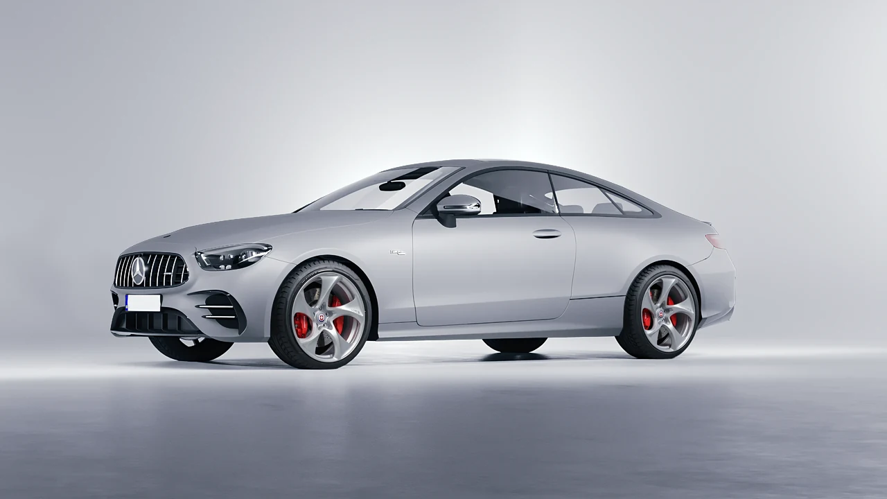 Mercedes-Benz E53 AMG Coupe 2021 on HRE Performance Wheels 522M forged wheels, front three-quarter view