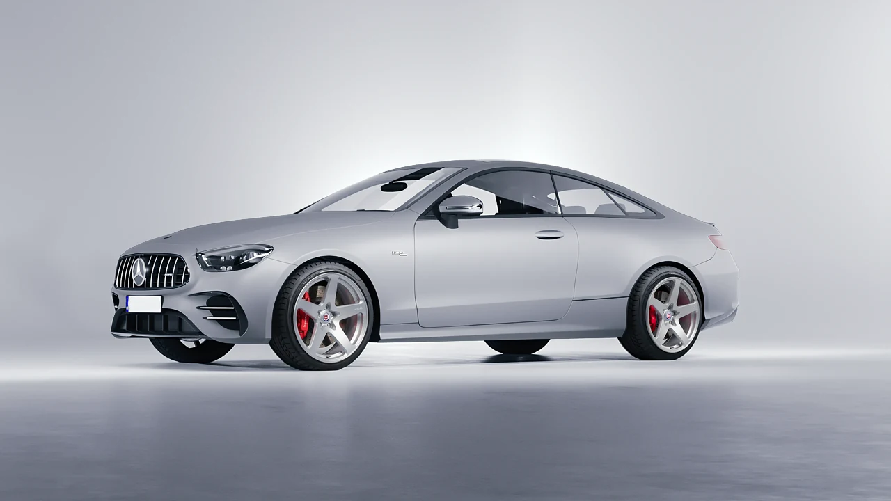 Mercedes-Benz E53 AMG Coupe 2021 on HRE Performance Wheels 527M forged wheels, front three-quarter view