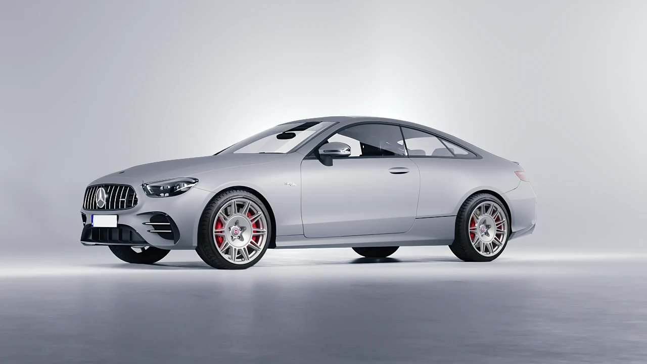 Mercedes-Benz E53 AMG Coupe 2021 on HRE Performance Wheels 528M forged wheels, front three-quarter view
