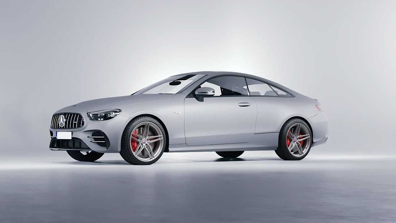Mercedes-Benz E53 AMG Coupe 2021 on HRE Performance Wheels P107SC forged wheels, front three-quarter view