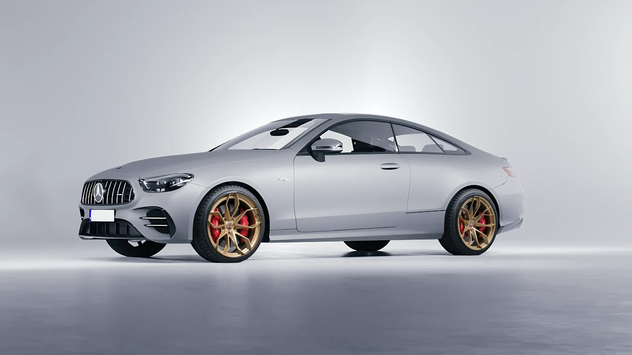 Mercedes-Benz E53 AMG Coupe 2021 on HRE Performance Wheels S201H forged wheels, front three-quarter view