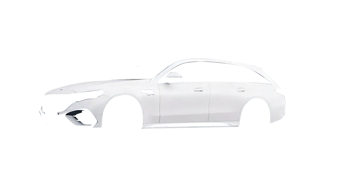 Mercedes-Benz E53 AMG Hybrid Estate 2024 wrapped in Carbon Fiber White (Avery Dennison SW900-115-X), front three-quarter view