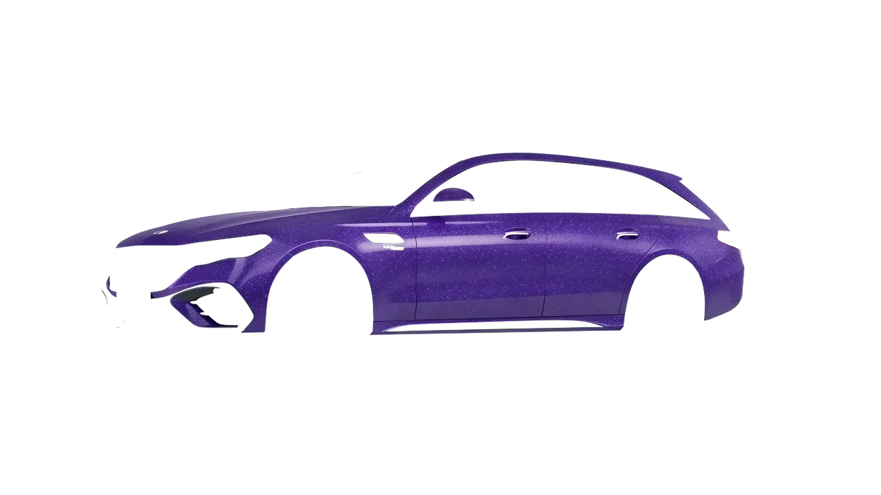 Mercedes-Benz E53 AMG Hybrid Estate 2024 wrapped in Purple (Avery Dennison SW900-587-D), front three-quarter view