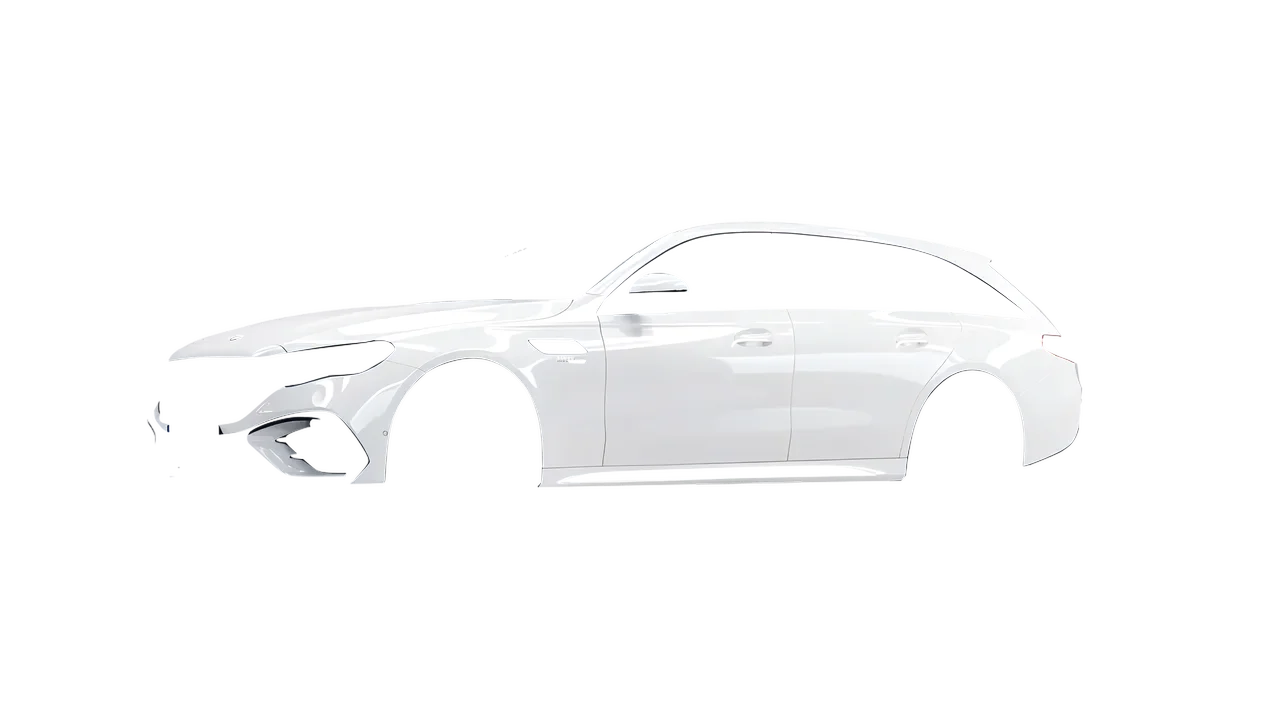 Mercedes-Benz E53 AMG Hybrid Estate 2024 wrapped in Gloss White (3M G10), front three-quarter view