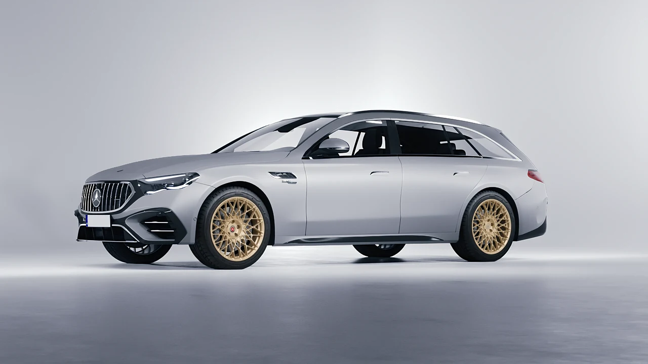 Mercedes-Benz E53 AMG Hybrid Estate 2024 on HRE Performance Wheels 501M forged wheels, front three-quarter view