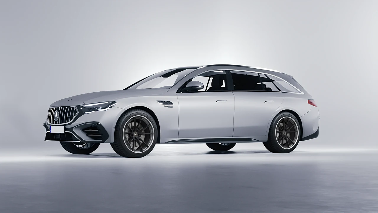 Mercedes-Benz E53 AMG Hybrid Estate 2024 on HRE Performance Wheels S104 forged wheels, front three-quarter view