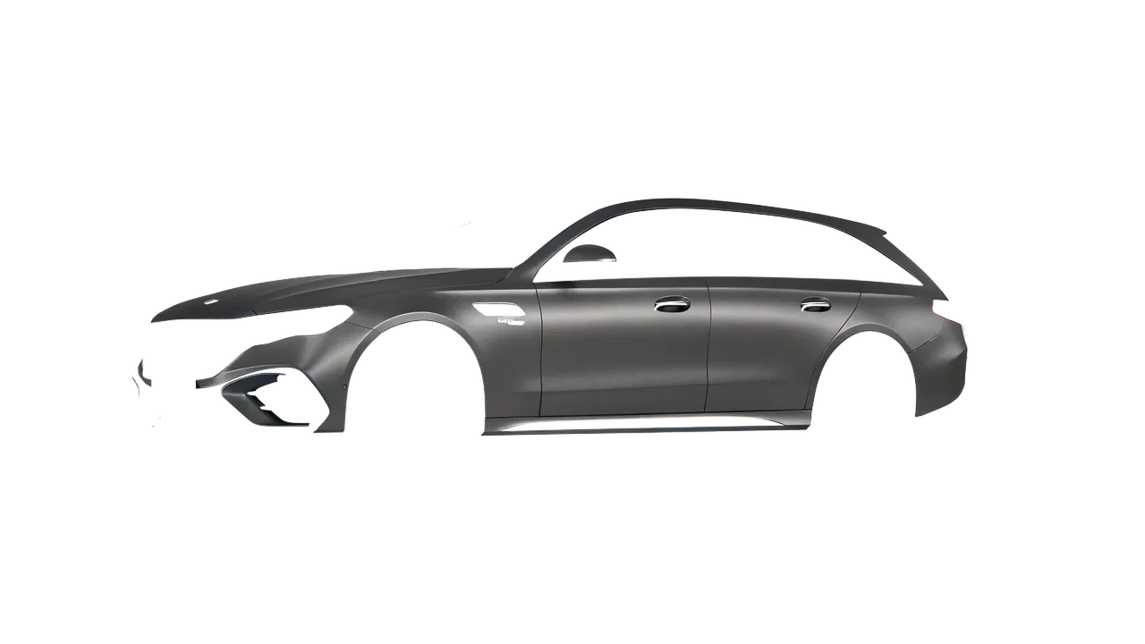 Mercedes-Benz E53 AMG Hybrid Estate 2024 wrapped in Black Rock Grey (Avery Dennison SW900-823-M), front three-quarter view