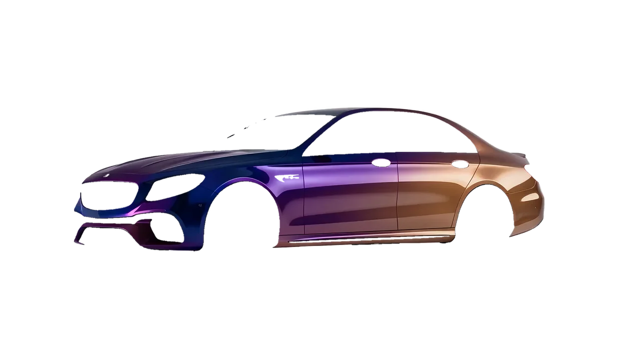 Mercedes-Benz E 63 AMG 2017 wrapped in Gloss Flip Deep Space (3M GP278), front three-quarter view