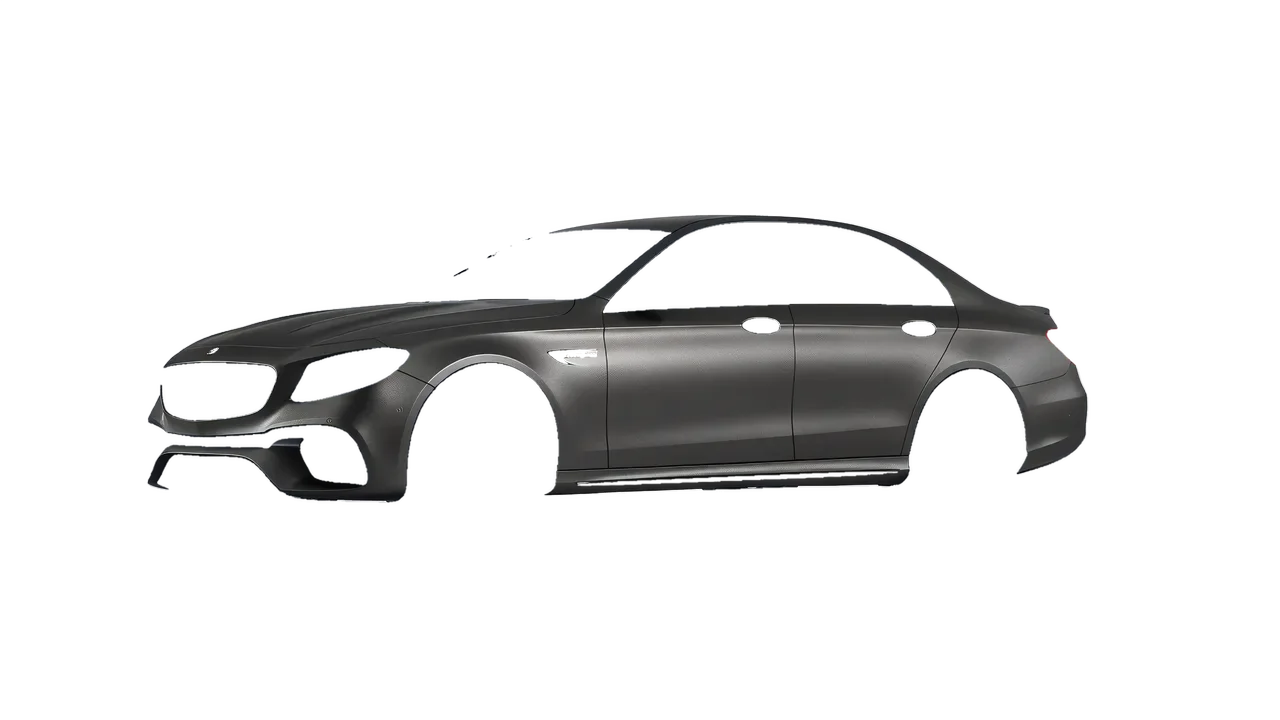 Mercedes-Benz E 63 AMG 2017 wrapped in Black Rock Grey (Avery Dennison SW900-823-M), front three-quarter view