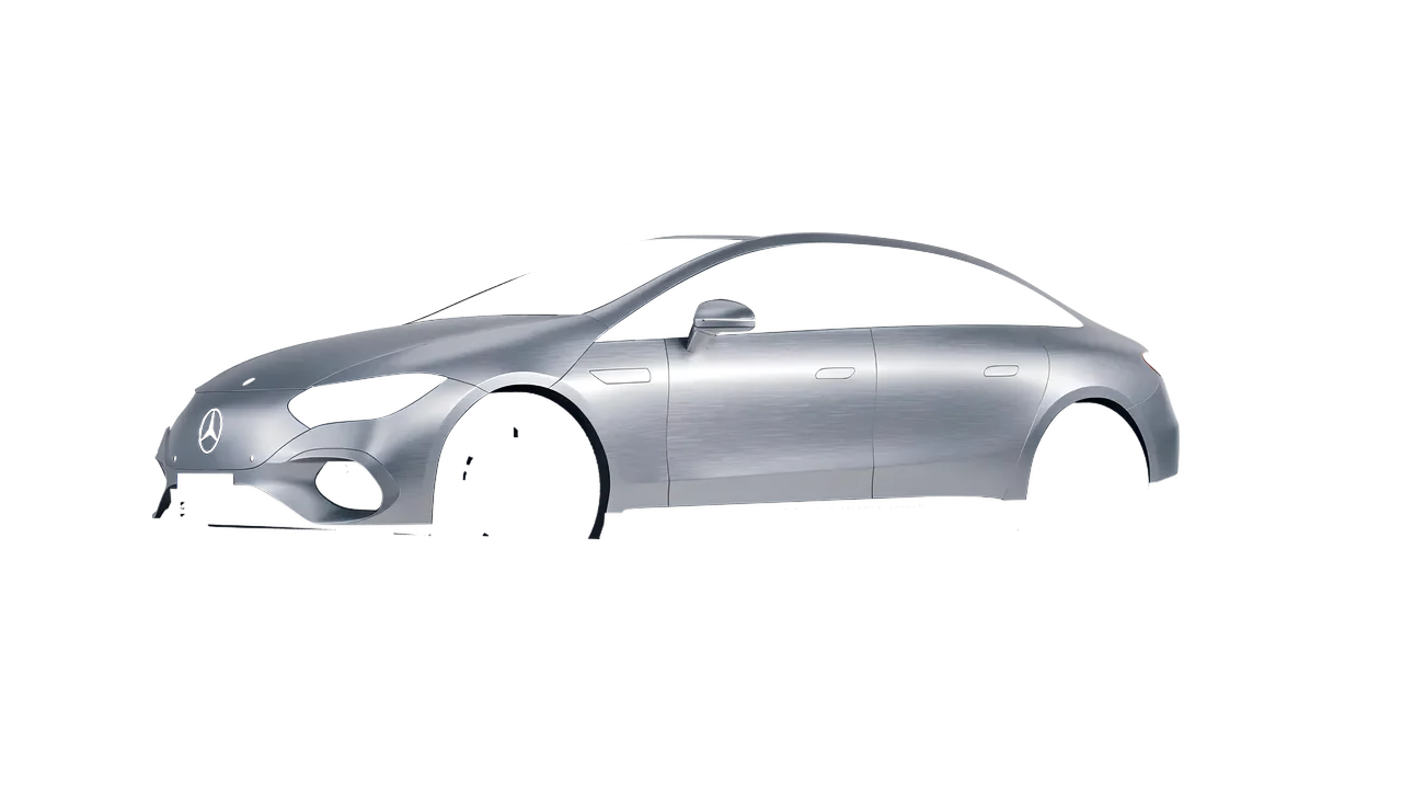 Mercedes-Benz EQE 2022 wrapped in Brushed Aluminum (Avery Dennison SW900-812-X), front three-quarter view