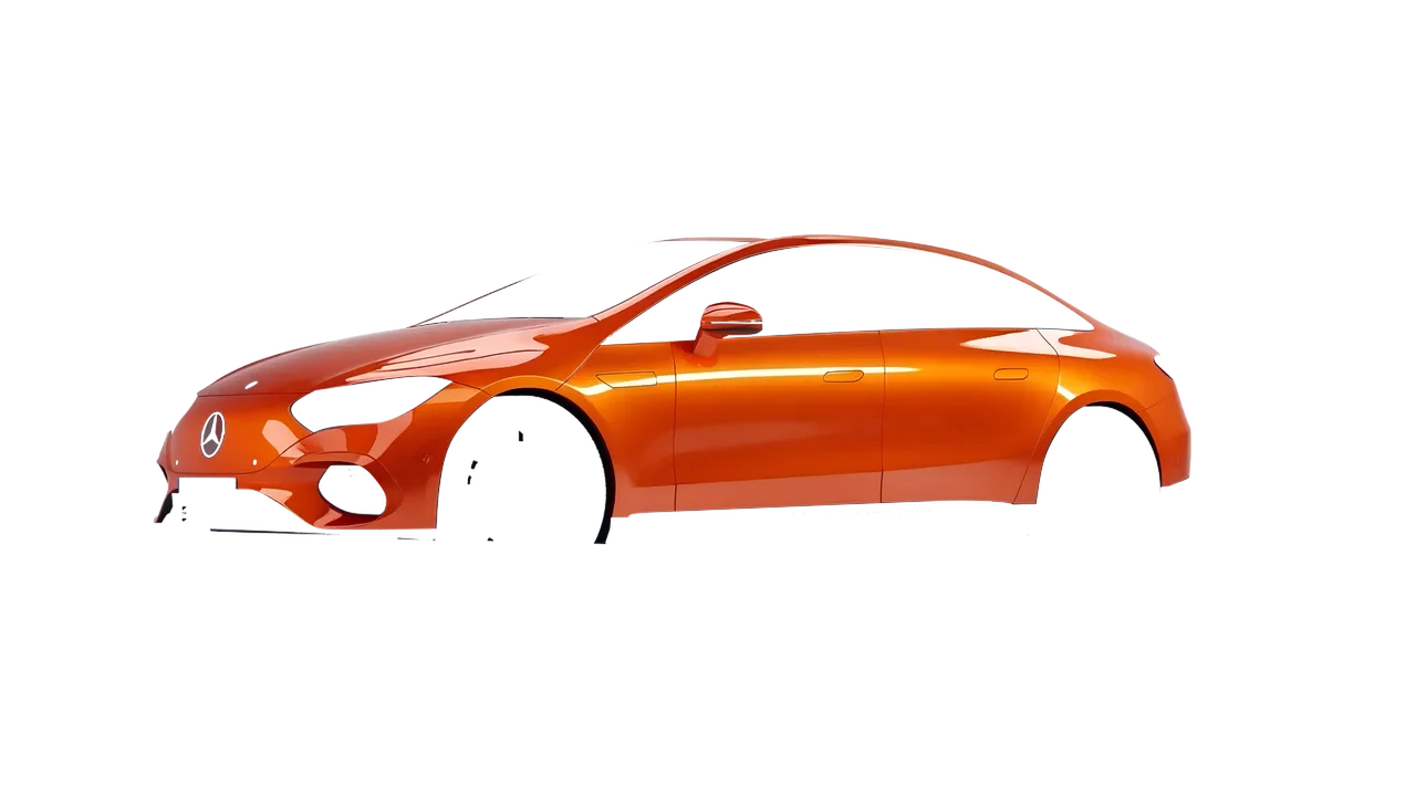 Mercedes-Benz EQE 2022 wrapped in Fiery Orange (3M G364), front three-quarter view