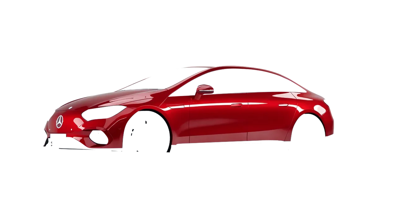 Mercedes-Benz EQE 2022 wrapped in Hot Rod Red (3M G13), front three-quarter view