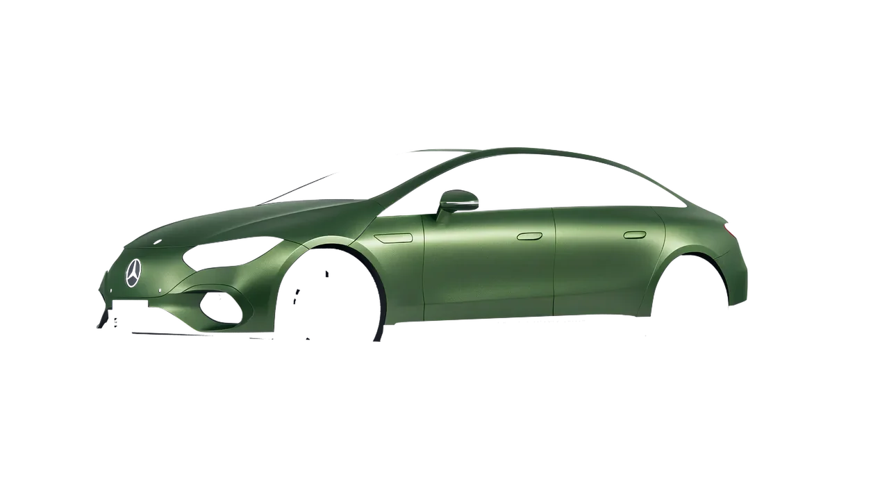 Mercedes-Benz EQE 2022 wrapped in Apple Green (Avery Dennison SW900-745-M), front three-quarter view