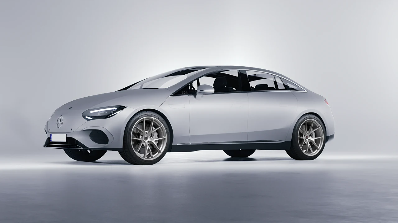 Mercedes-Benz EQE 2022 on HRE Performance Wheels P101 forged wheels, front three-quarter view