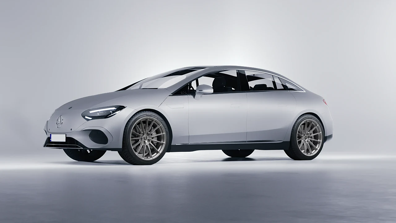 Mercedes-Benz EQE 2022 on HRE Performance Wheels P103SC forged wheels, front three-quarter view