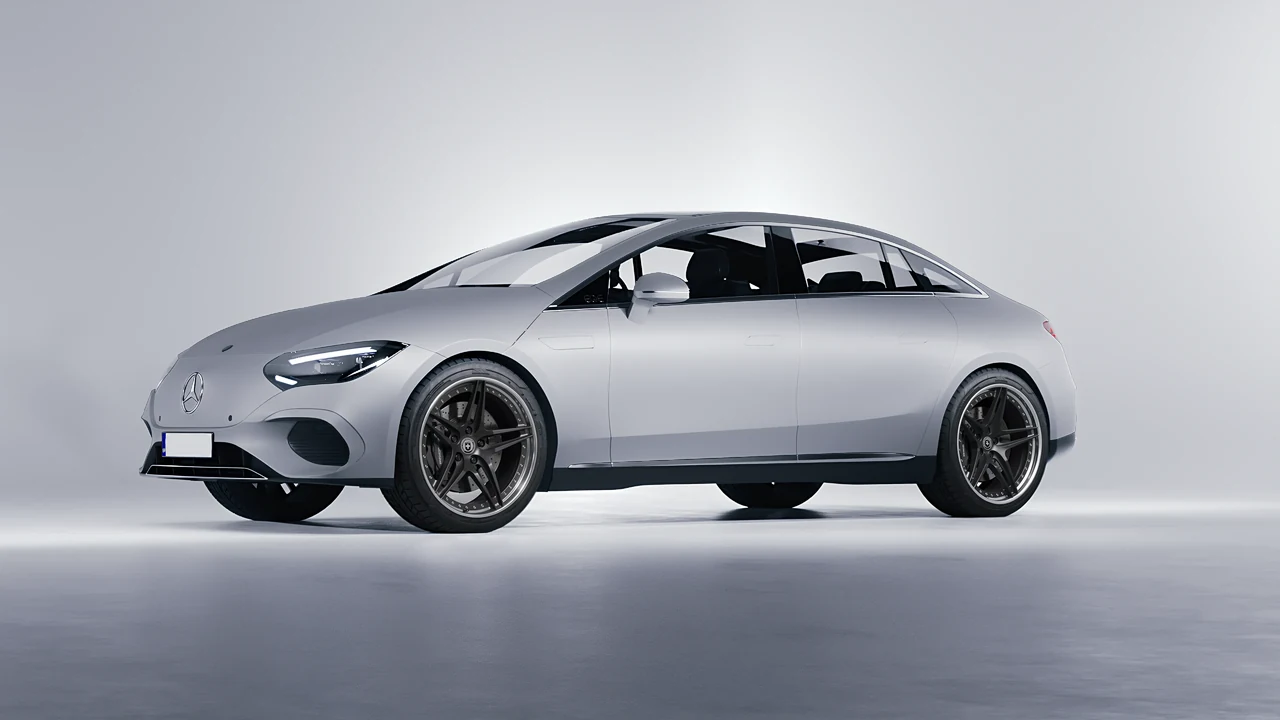 Mercedes-Benz EQE 2022 on HRE Performance Wheels S107 forged wheels, front three-quarter view