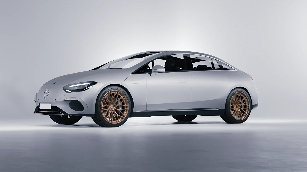Mercedes-Benz EQE 2022 on HRE Performance Wheels S200H forged wheels, front three-quarter view