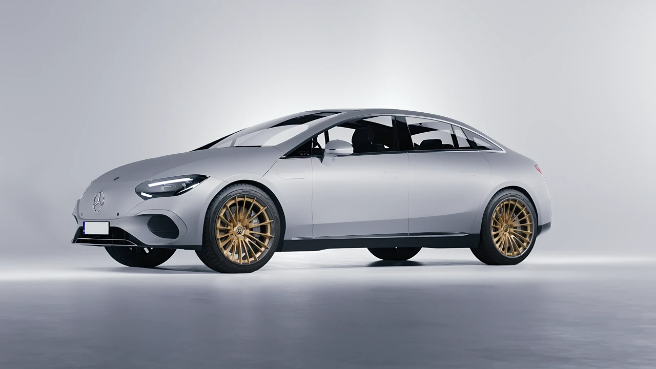 Mercedes-Benz EQE 2022 on HRE Performance Wheels S209H forged wheels, front three-quarter view