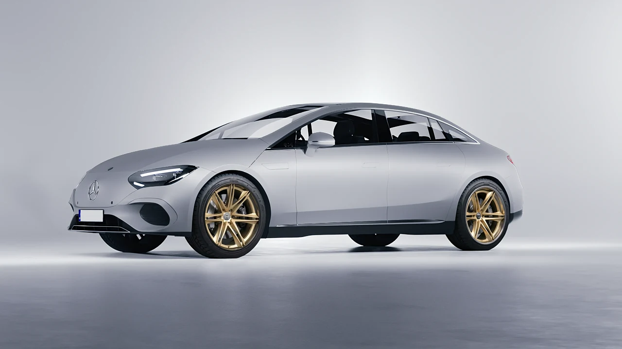 Mercedes-Benz EQE 2022 on HRE Performance Wheels S267H forged wheels, front three-quarter view