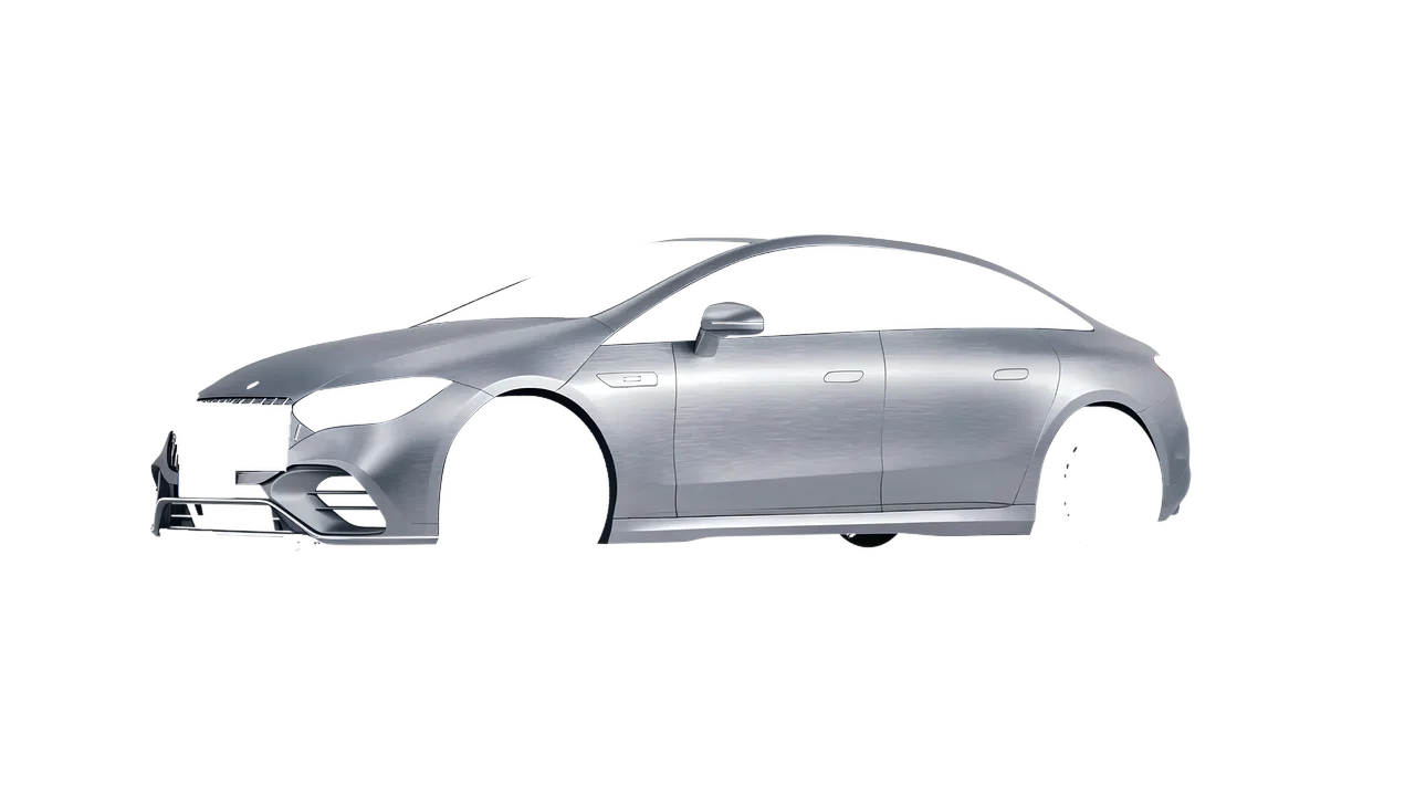 Mercedes-Benz EQE 53 AMG 2023 wrapped in Brushed Aluminum (Avery Dennison SW900-812-X), front three-quarter view