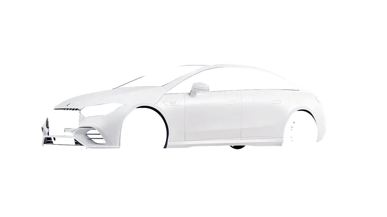 Mercedes-Benz EQE 53 AMG 2023 wrapped in Carbon Fiber White (Avery Dennison SW900-115-X), front three-quarter view