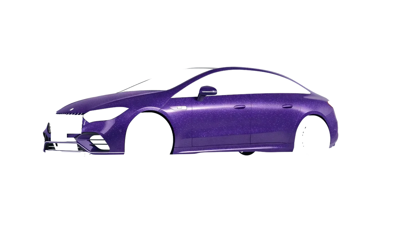 Mercedes-Benz EQE 53 AMG 2023 wrapped in Purple (Avery Dennison SW900-587-D), front three-quarter view