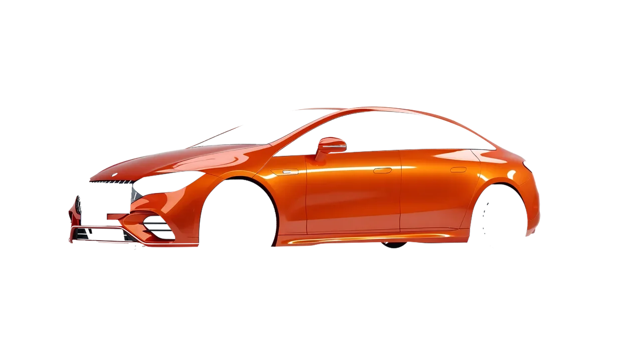 Mercedes-Benz EQE 53 AMG 2023 wrapped in Fiery Orange (3M G364), front three-quarter view