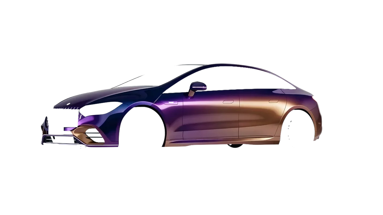 Mercedes-Benz EQE 53 AMG 2023 wrapped in Gloss Flip Deep Space (3M GP278), front three-quarter view
