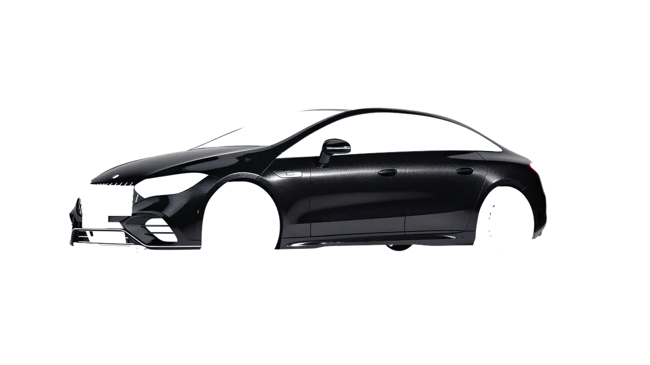 Mercedes-Benz EQE 53 AMG 2023 wrapped in Mystery Black (Avery Dennison SW900-184-M), front three-quarter view