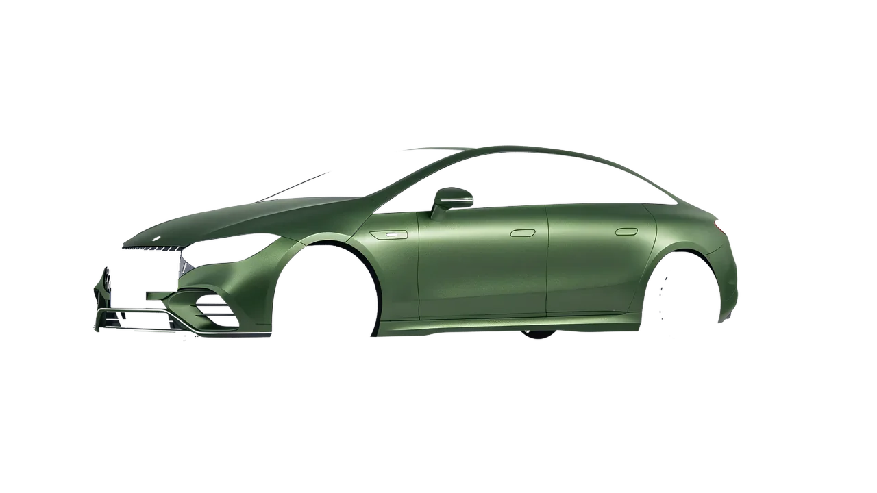 Mercedes-Benz EQE 53 AMG 2023 wrapped in Apple Green (Avery Dennison SW900-745-M), front three-quarter view