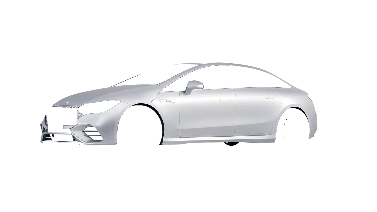 Mercedes-Benz EQE 53 AMG 2023 wrapped in Matte Silver (3M M21), front three-quarter view