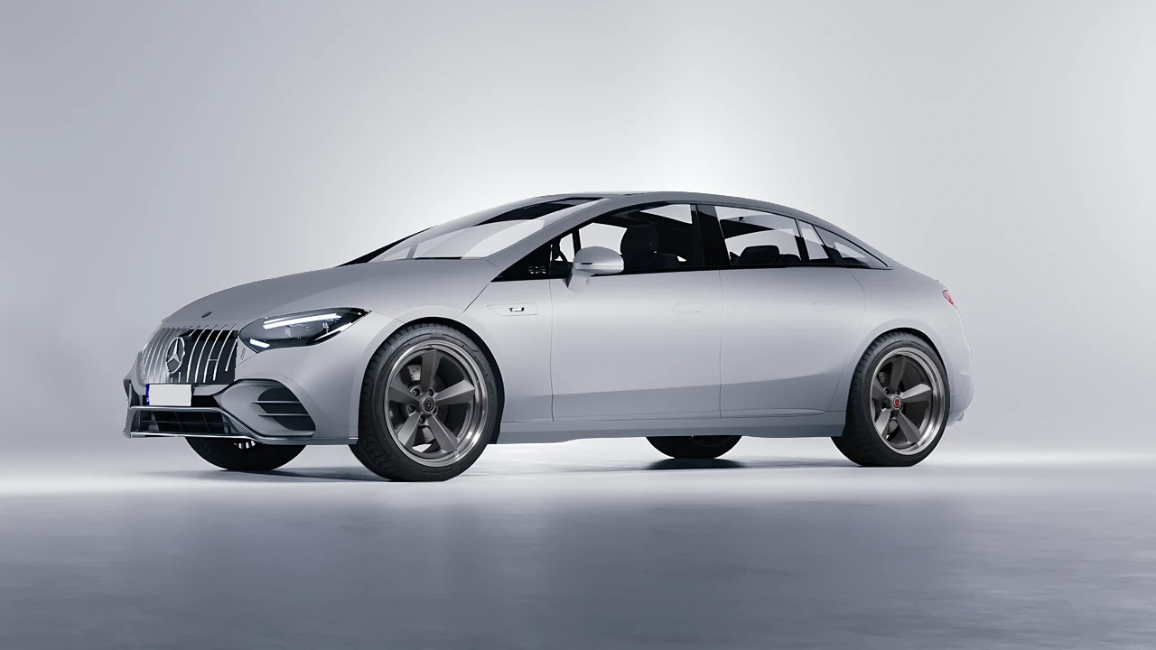 Mercedes-Benz EQE 53 AMG 2023 on HRE Performance Wheels 105 forged wheels, front three-quarter view