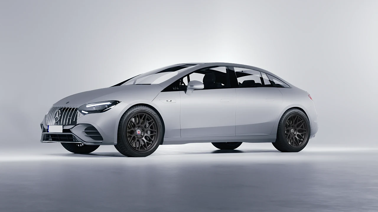 Mercedes-Benz EQE 53 AMG 2023 on HRE Performance Wheels 300-GT forged wheels, front three-quarter view
